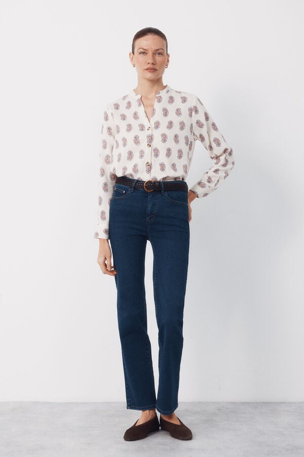 Cortefiel Mandarin collar shirt Printed purple