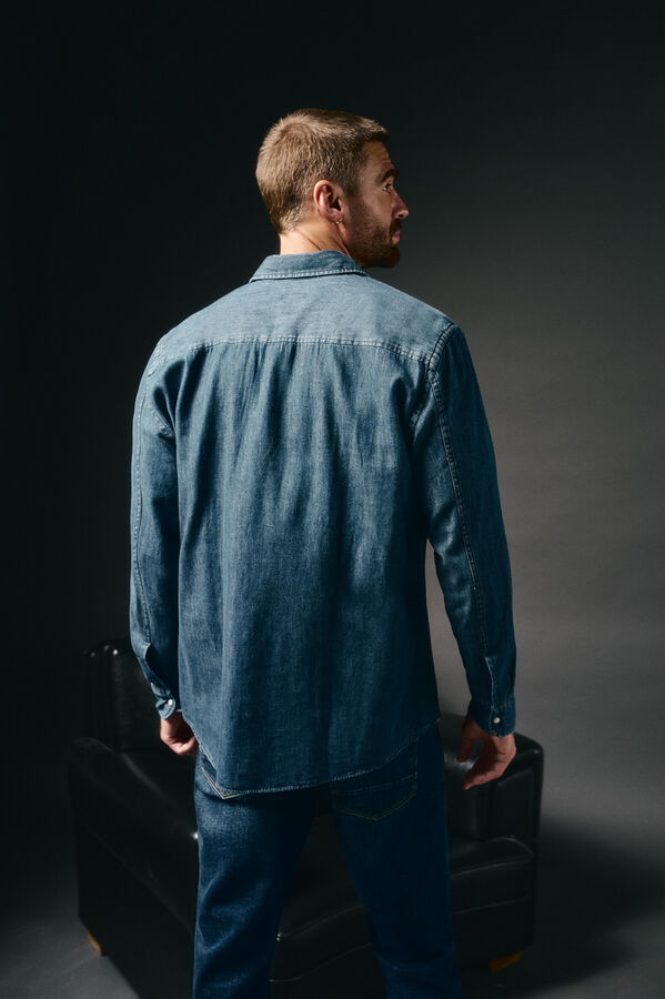 OOTO Camisa jeans com bolsos Azul