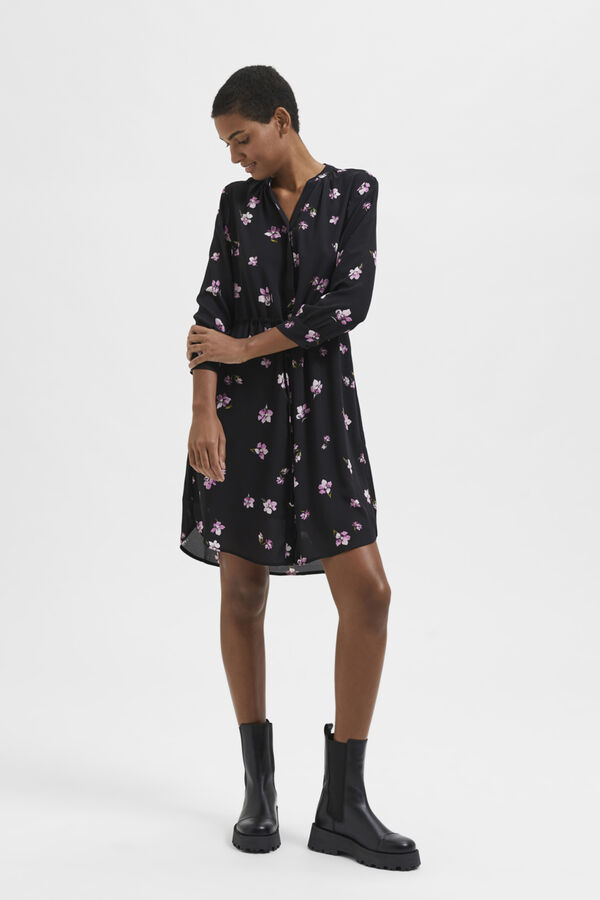 Cortefiel Long sleeve shirt dress made with recycled materials. Black