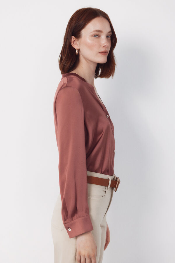 Cortefiel Printed satin mandarin shirt Pink