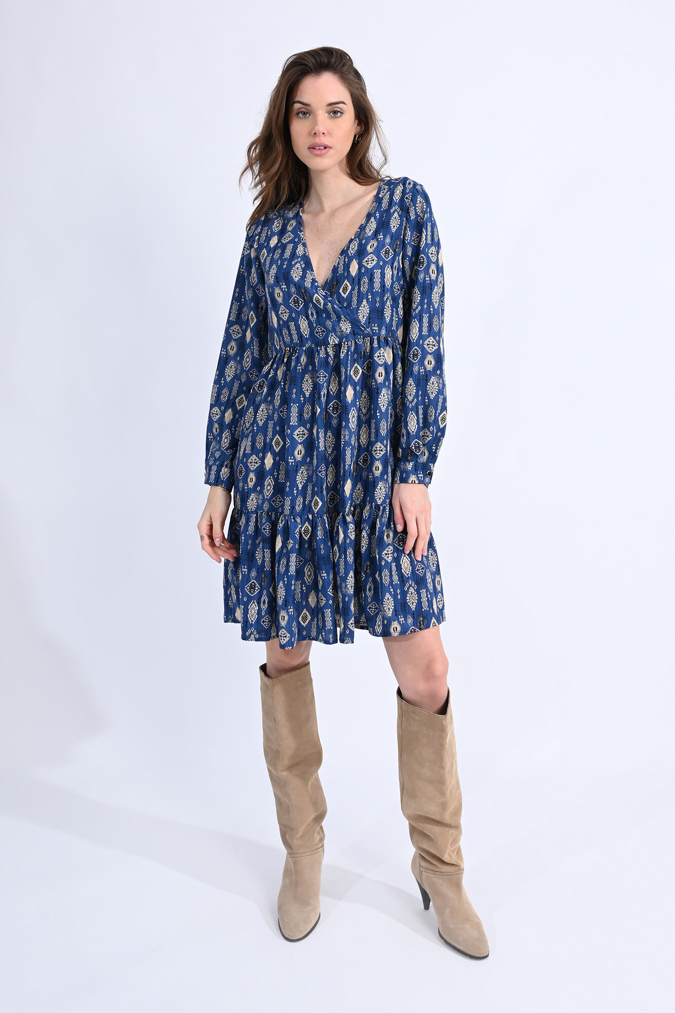 Vestido manga larga cruzado best sale