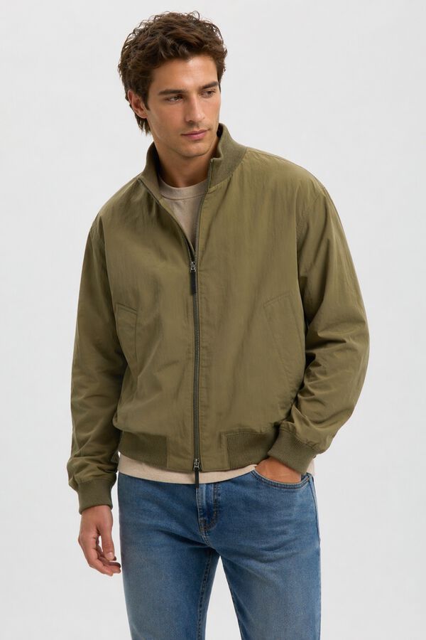 Selected Blus&atilde;o bomber para homem liso com fecho-&eacute;clair Verde