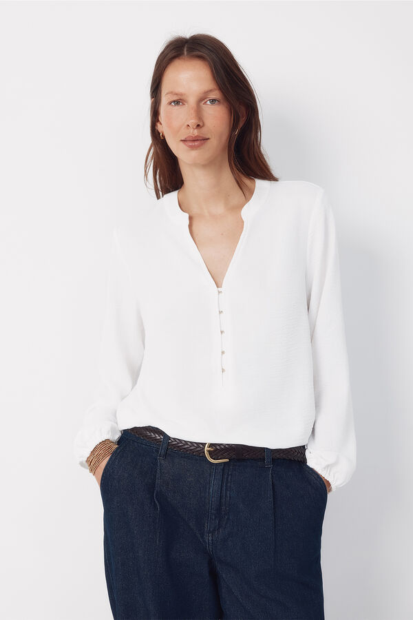Cortefiel Mandarin blouse with buttons Ivory