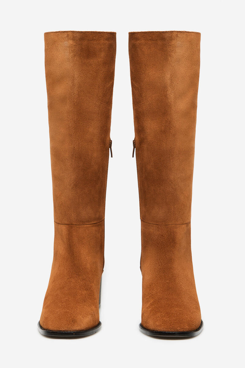 Cortefiel Split leather knee-length boot Brown