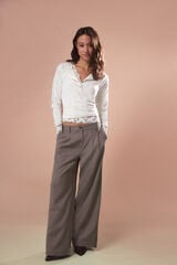 Slowlove Pantal&oacute;n pinzas recto Castanho