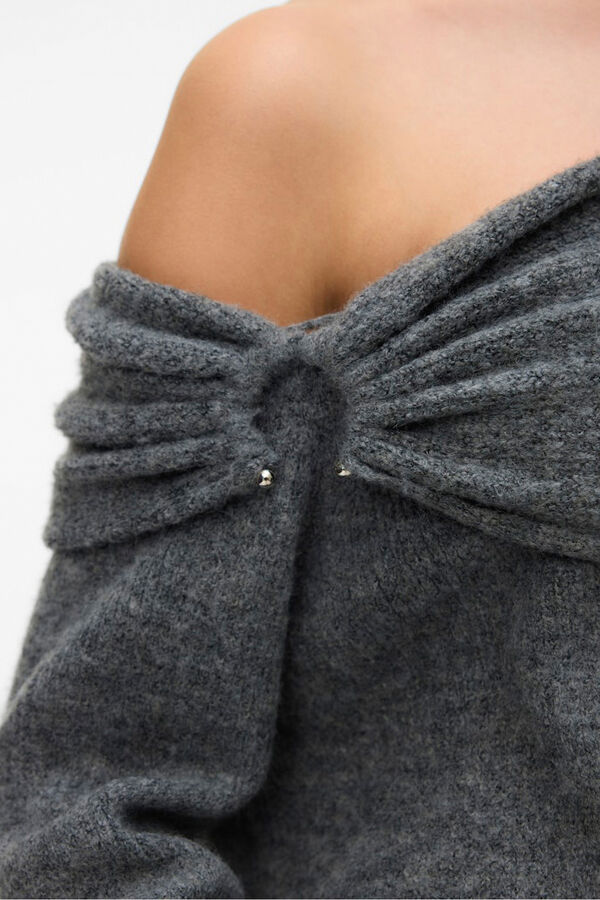 Vero Moda Camisola feminino de malha macia de malha manga Cinzento