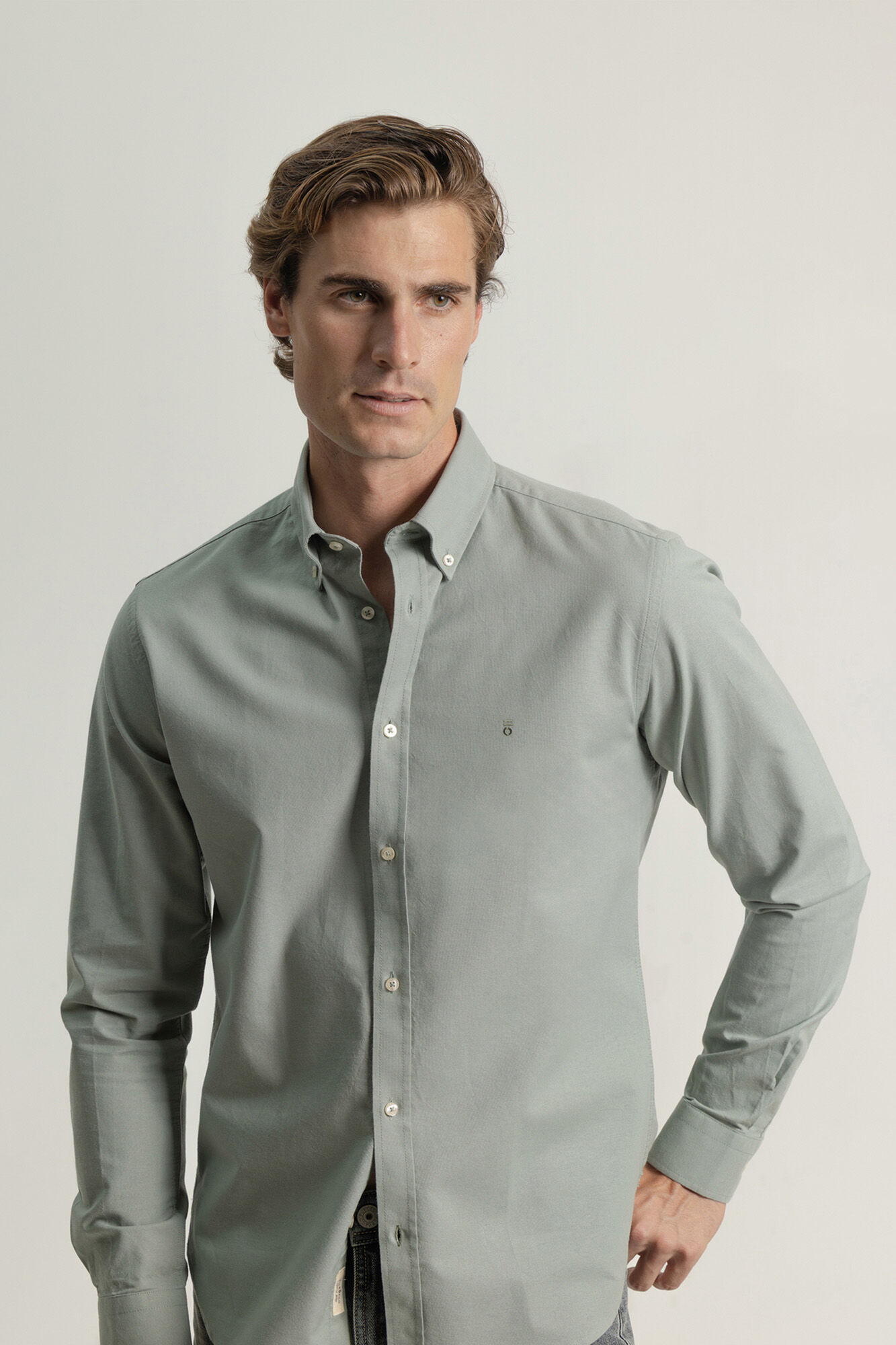 PuroEGO Camisa oxford de algod&atilde;o slim fit