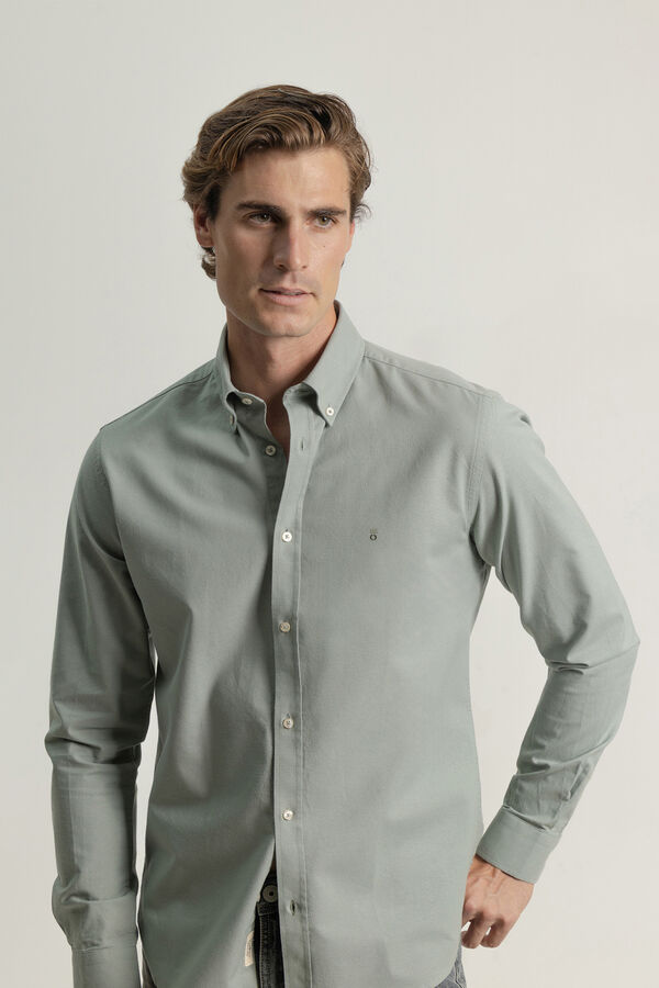 PuroEGO Camisa oxford de algodão slim fit Verde