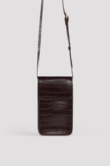 Cortefiel Crocodile effect flap phone holder Dark brown