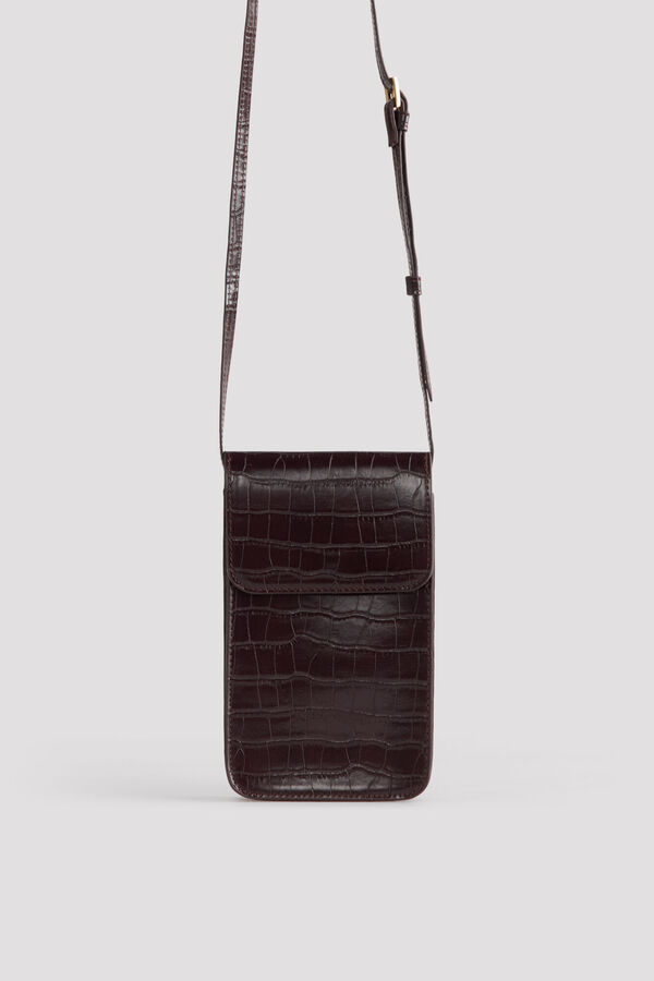 Cortefiel Crocodile effect flap phone holder Dark brown