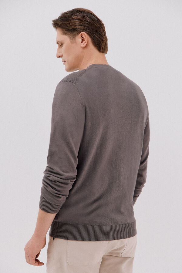 Cortefiel Fine braided cotton crew crew neck sweater Grey
