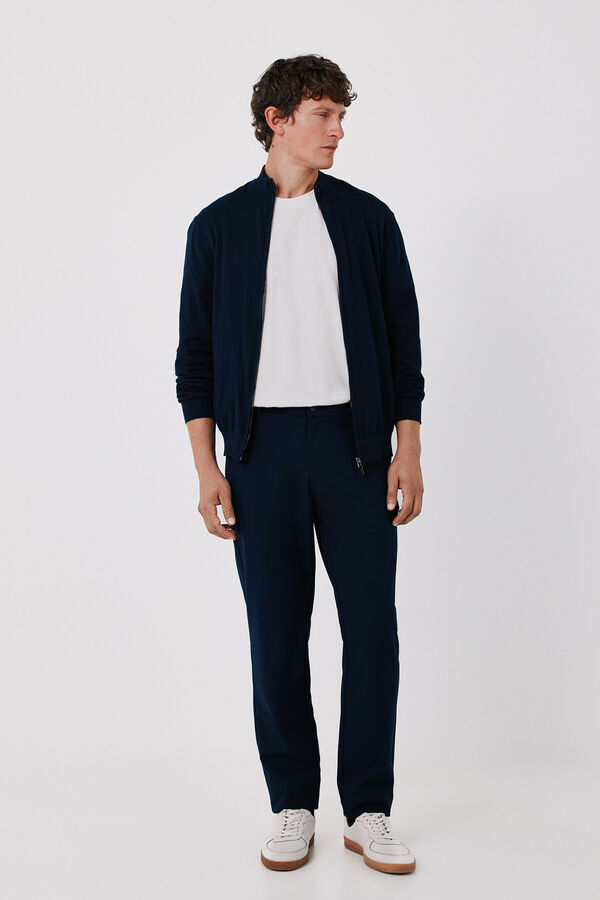 Cortefiel Cotton cashmere knit zip fastening cardigan Navy