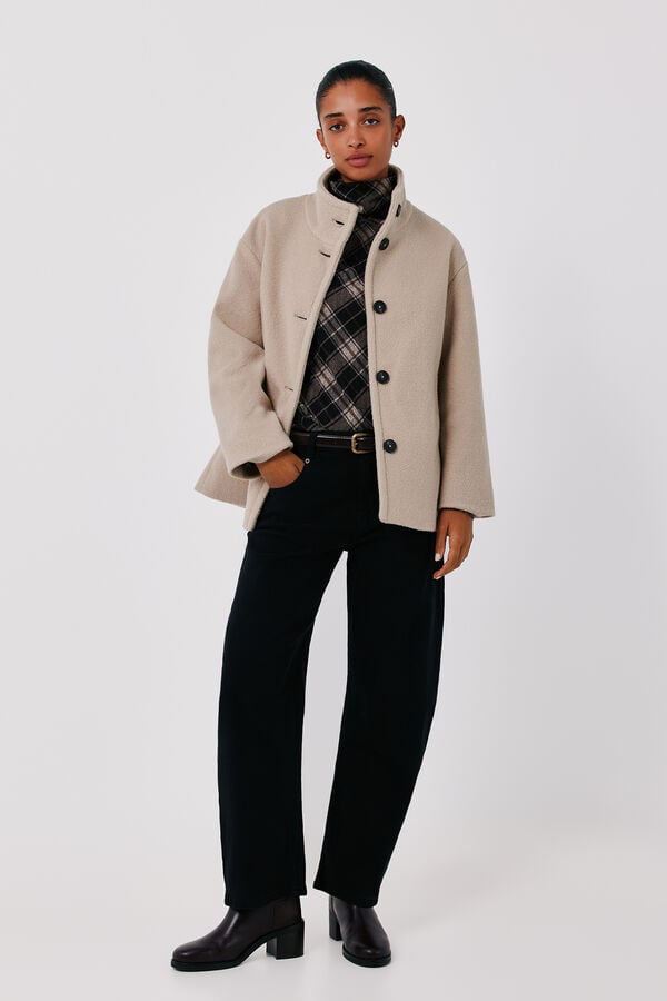 Cortefiel Short funnel neck coat Nude