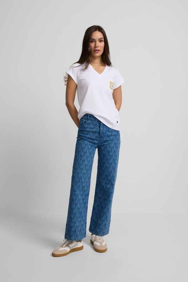 Silbon Calça denim com estampado paisley Azul