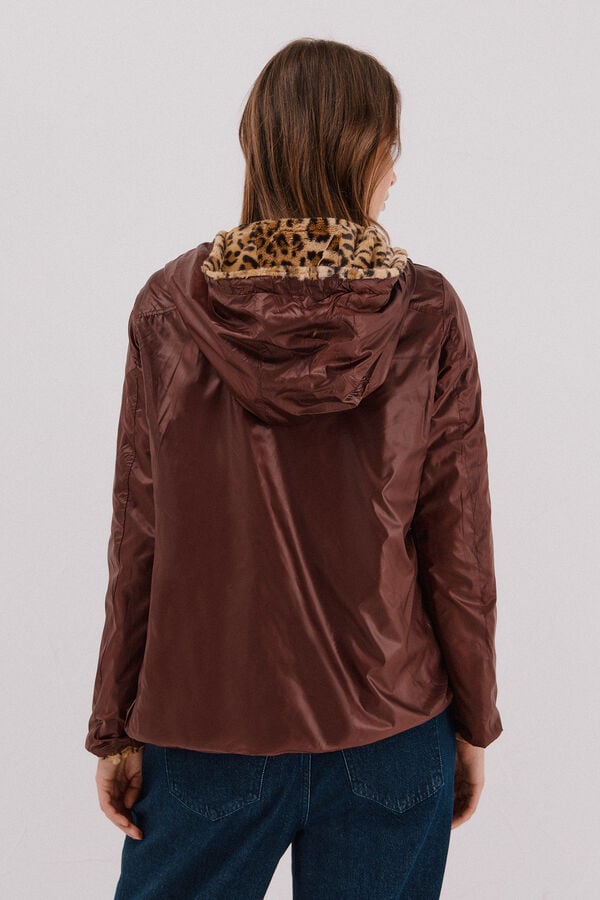 Cortefiel Short reversible faux fur jacket Dark brown