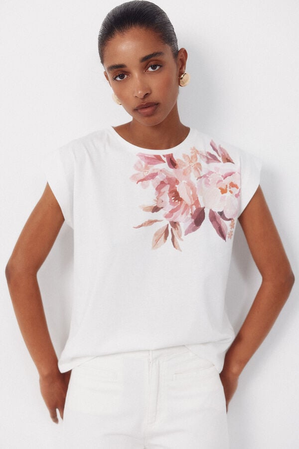 Cortefiel Printed t-shirt Printed white