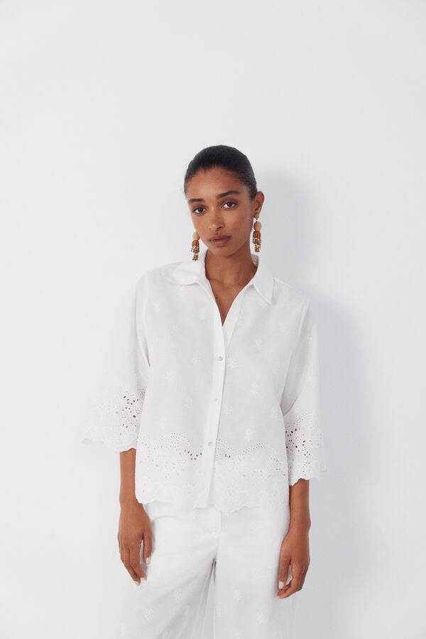 Cortefiel Embroidered shirt Printed beige
