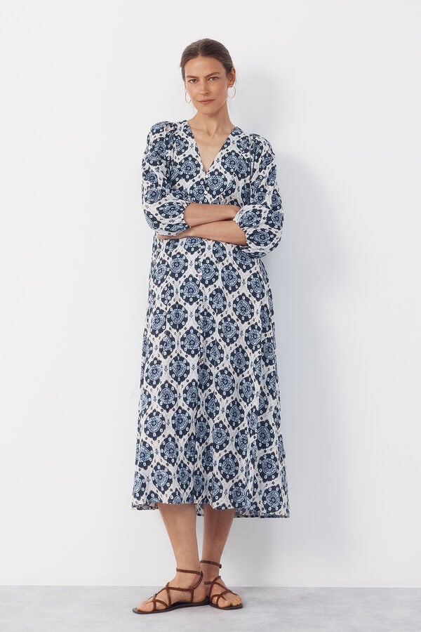 Cortefiel Long Dress Printed blue