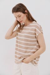 Cortefiel striped structured t-shirt Ivory