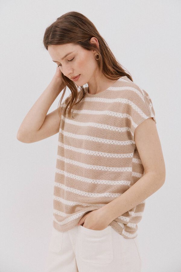 Cortefiel striped structured t-shirt Ivory