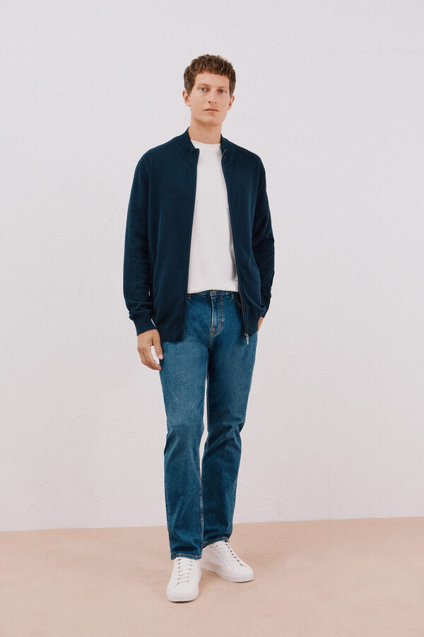 Cortefiel Fine knit cotton jersey-knit zip fastening  Navy
