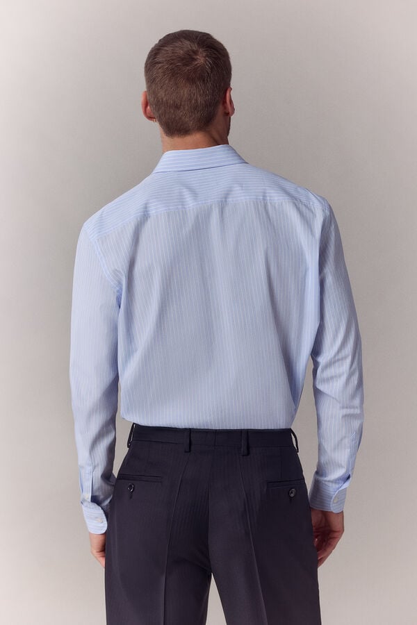 OOTO Camisa &agrave;s riscas manga comprida em popelina Azul