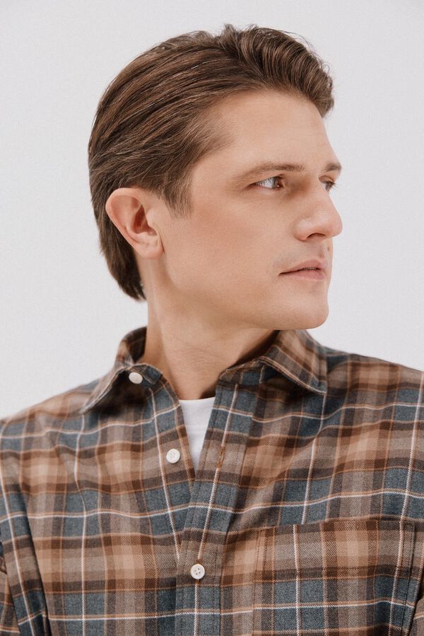 Cortefiel Checked flannel shirt Camel