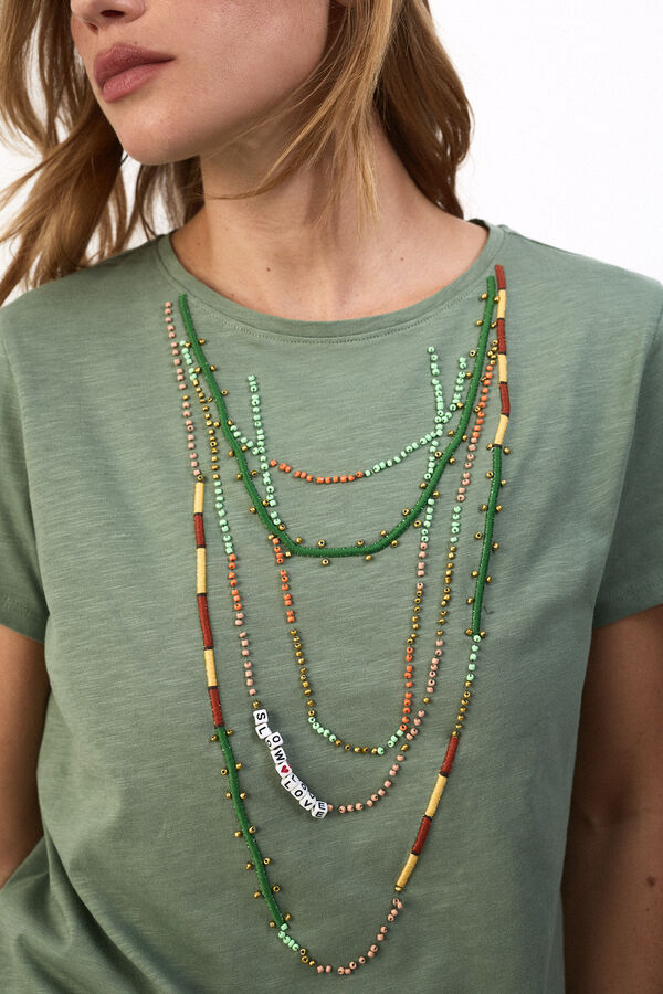 Slowlove Camiseta collar abalorios Verde