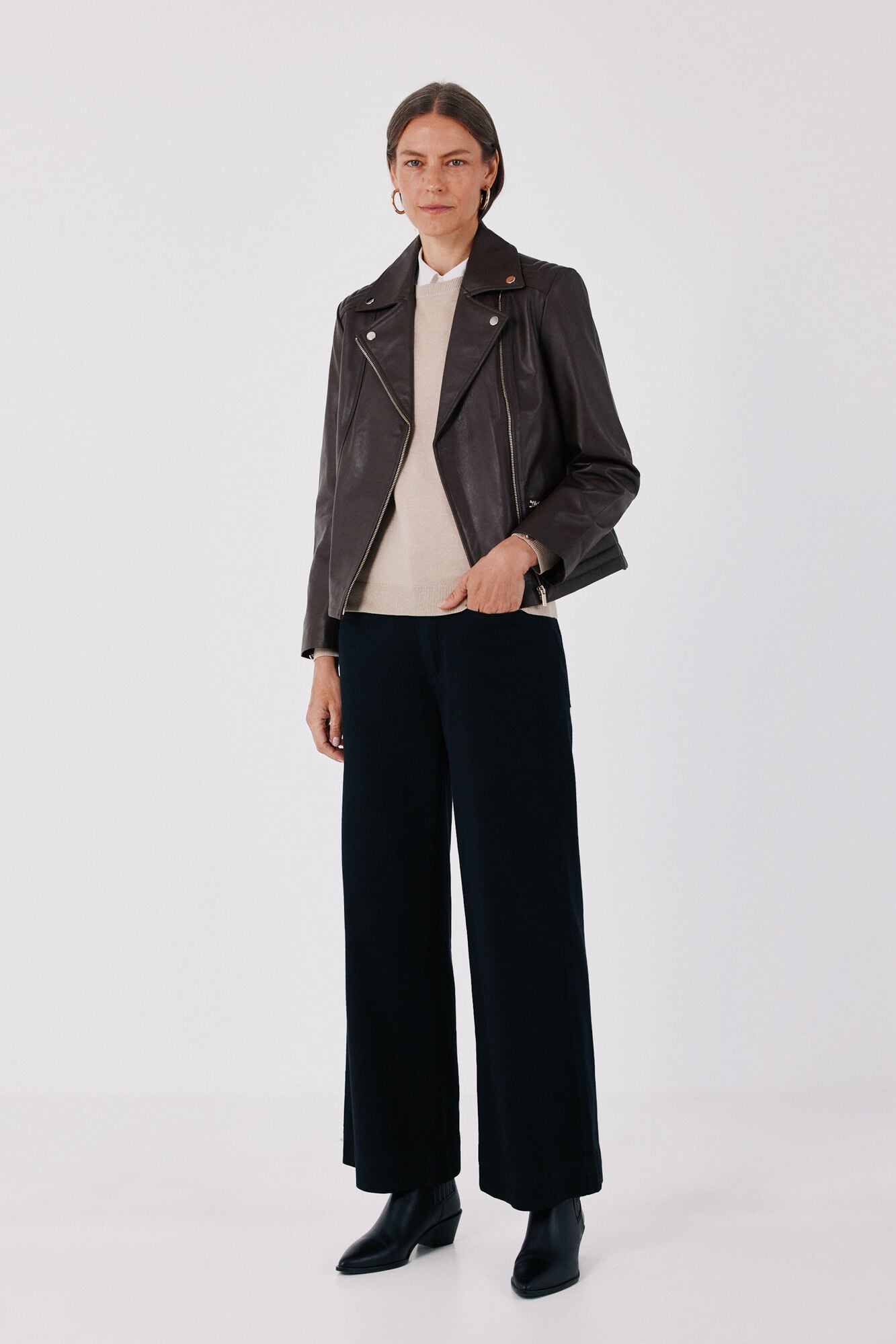 Cortefiel Leather zip fastening jacket