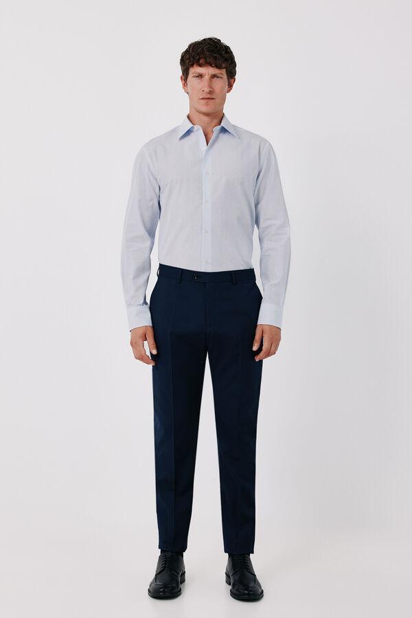 Cortefiel Striped cotton Tencel dress shirt Blue