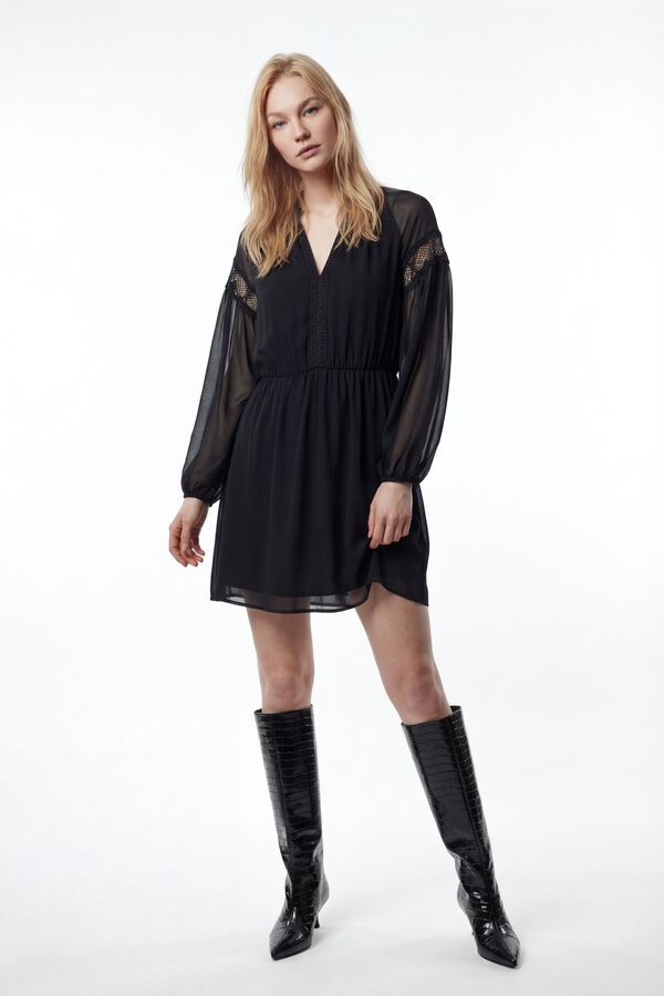 Vila Vestido curto de chiffon Preto