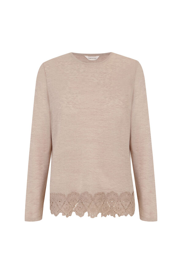 Cortefiel Guipure hem T-shirt Nude