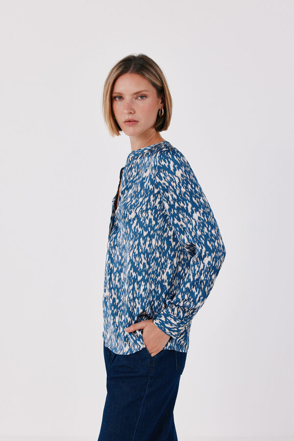 Cortefiel Blusa polera satinada Estampado azul