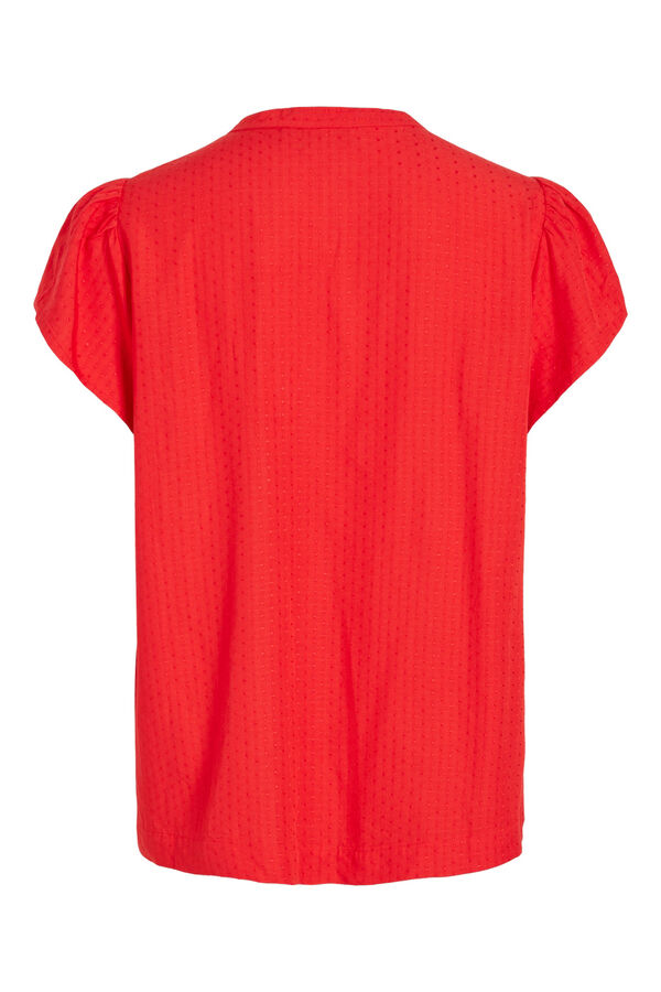 Cortefiel Blusa de manga curta com decote em bico Vermelho