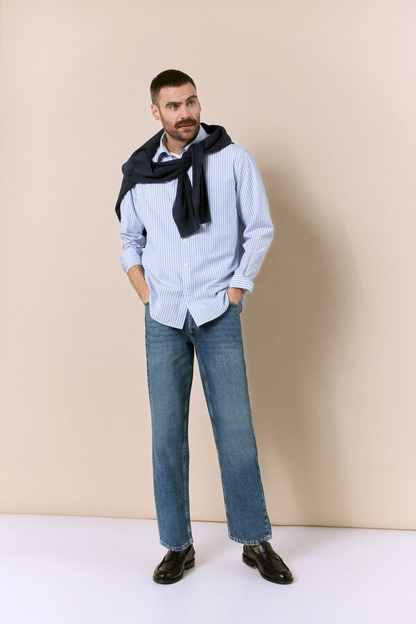 OOTO Poplin striped long sleeve shirt Blue