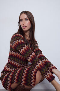 Cortefiel Long-sleeved zigzag fabric dress Multicolour
