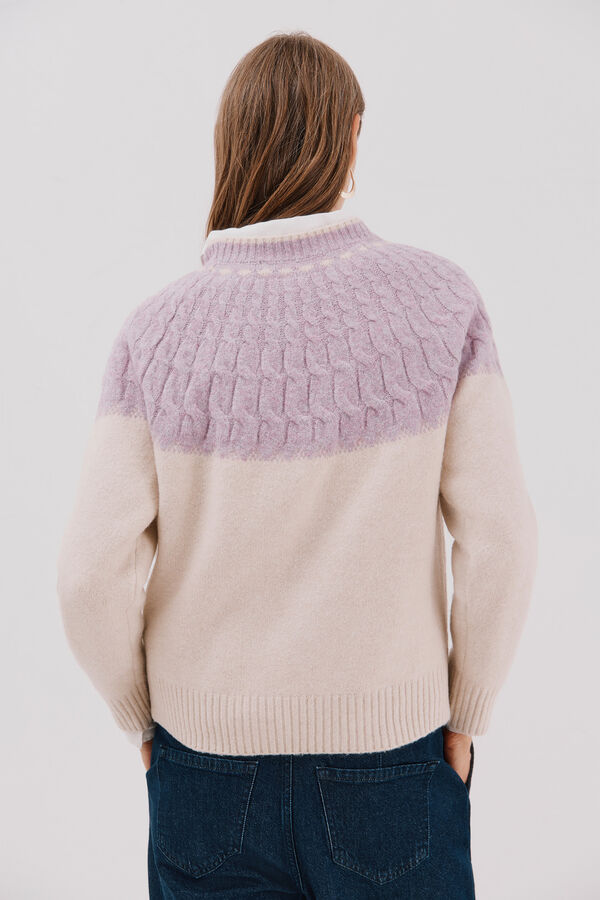 Cortefiel Contrast cross-knit jumper Ivory