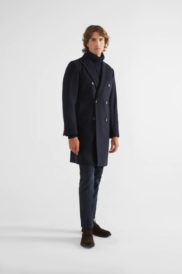 Silbon Plain navy blue plain double-breasted coat Navy