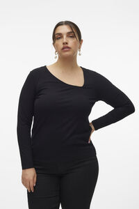 Cortefiel Plus size asymmetric neckline T-shirt  Black