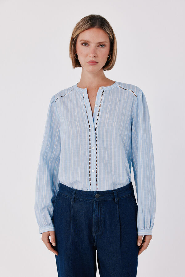 Cortefiel Striped openwork blouse Printed blue