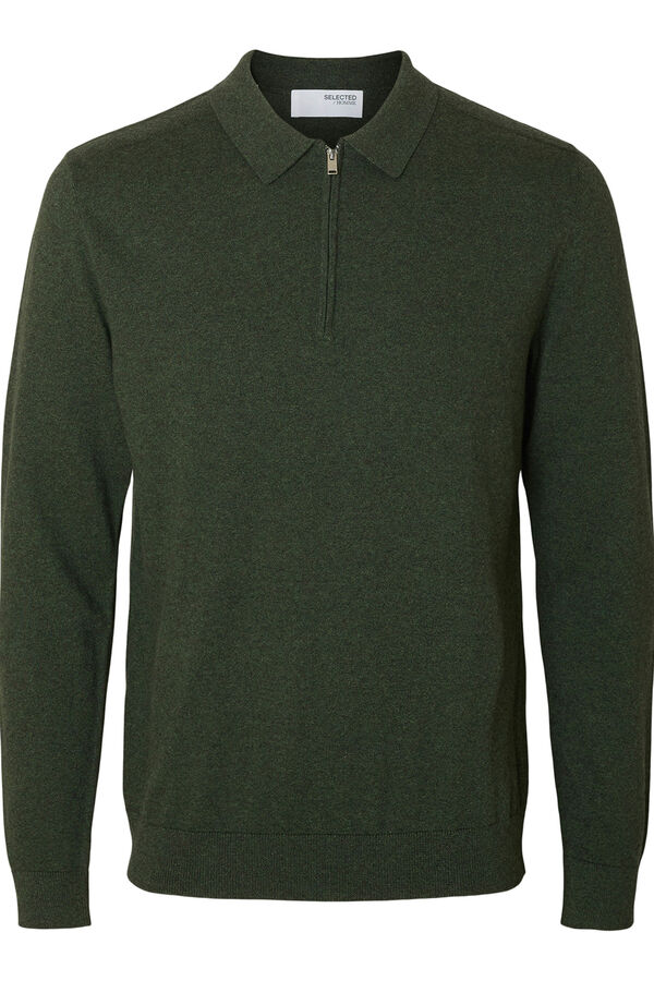 Selected Camisola polo 100% algodão com meia fecho-éclair . Verde