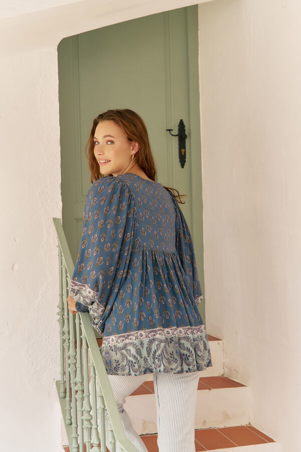 Jaase Blusa estampado Paloma Nico Azul