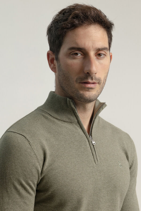 PuroEGO Suéter com fecho-éclair e gola falsa Verde