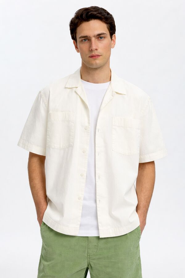 Selected Camisa jeans de manga curta Ecru