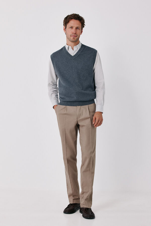 Cortefiel V-neck cotton cashmere knit gilet Grey