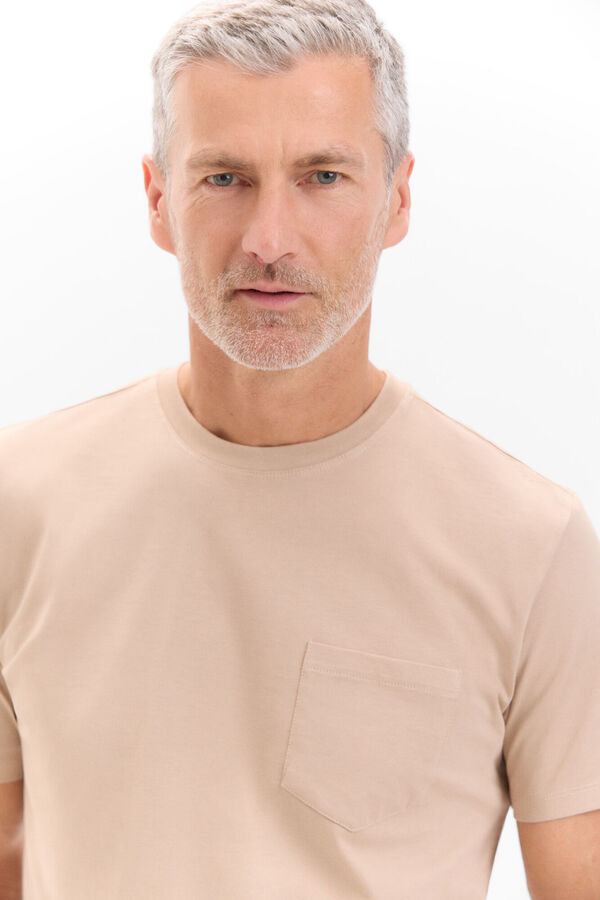 Cortefiel Basic T-shirt with pocket Beige