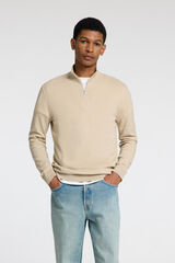 Selected Knitted pullover with half zip 100% cotton Beige