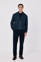 Cortefiel Cotton braided knit zip fastening cardigan Blue