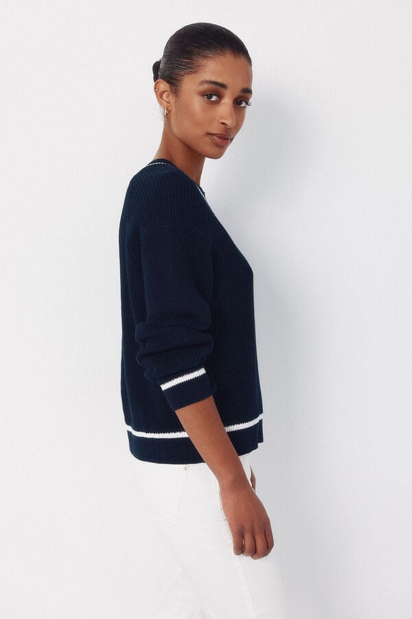 Cortefiel Contrast combination jumper Navy