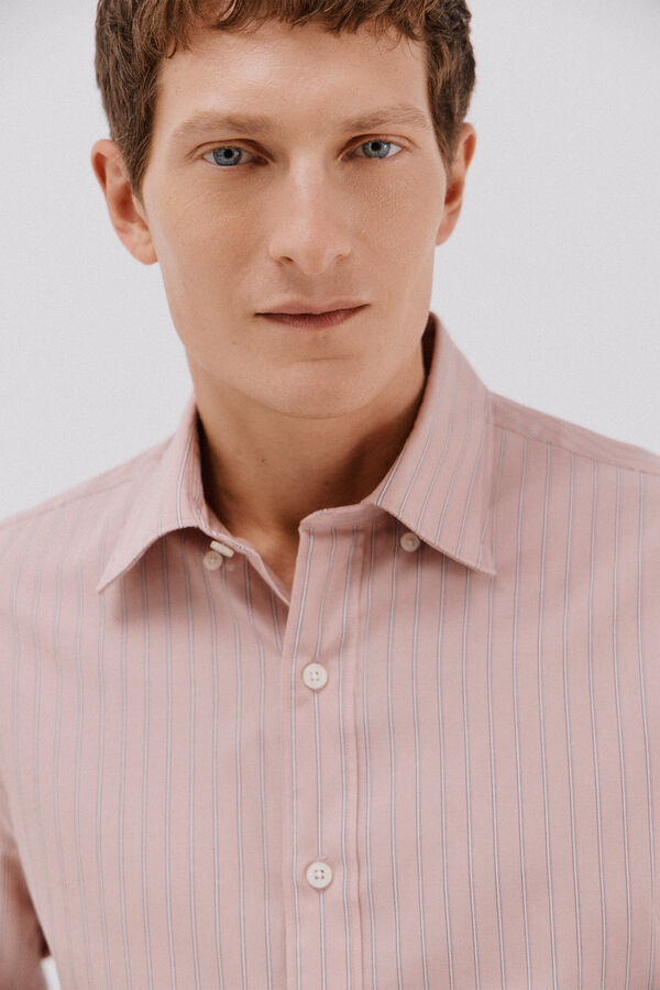 Cortefiel striped tencel cotton shirt Pink